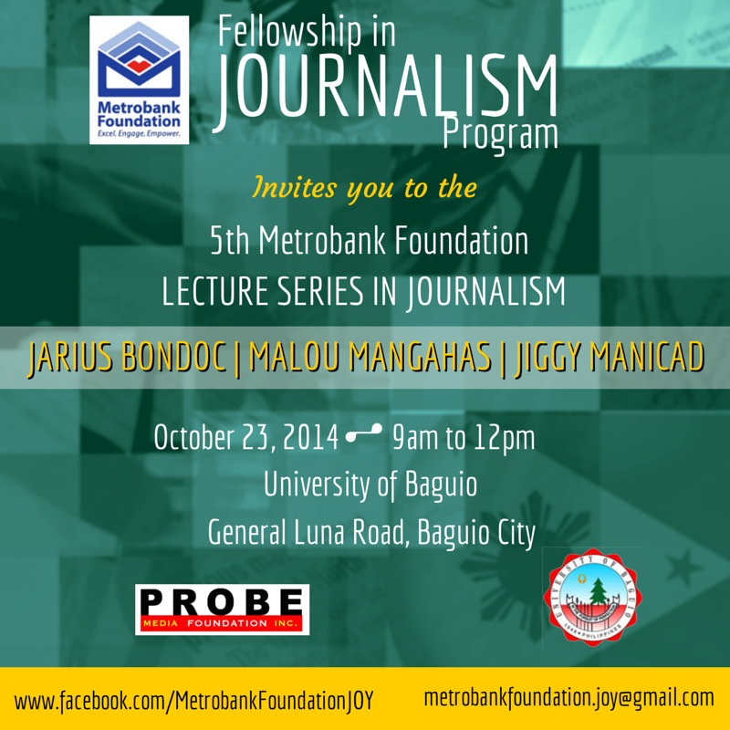 Probe Media Foundation, Inc. and Metrobank Foundation organized #JOYLectures in several schools in Manila, Baguio City, Dumaguete City, and Davao City for Journalists of the Year to share their experience and interact with journalism and communication students all over the country.